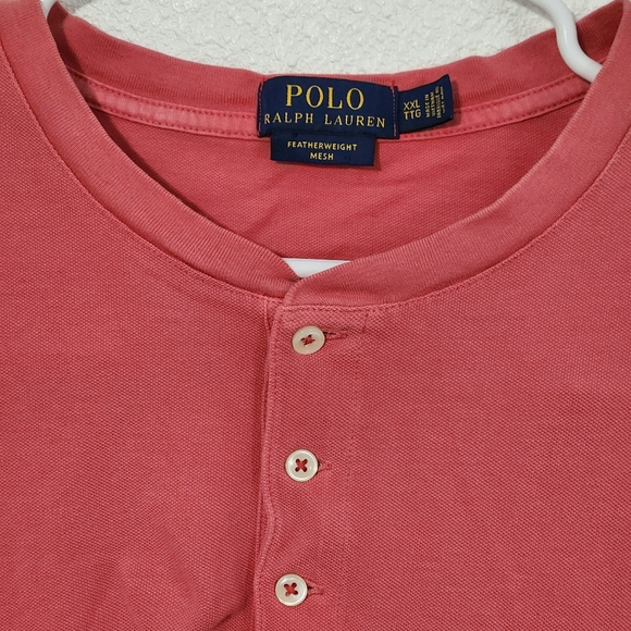 Polo Ralph Lauren Men ShirtXXL Coral Pink Henley Short Sleeve Featherweight Mesh - Picture 3 of 6